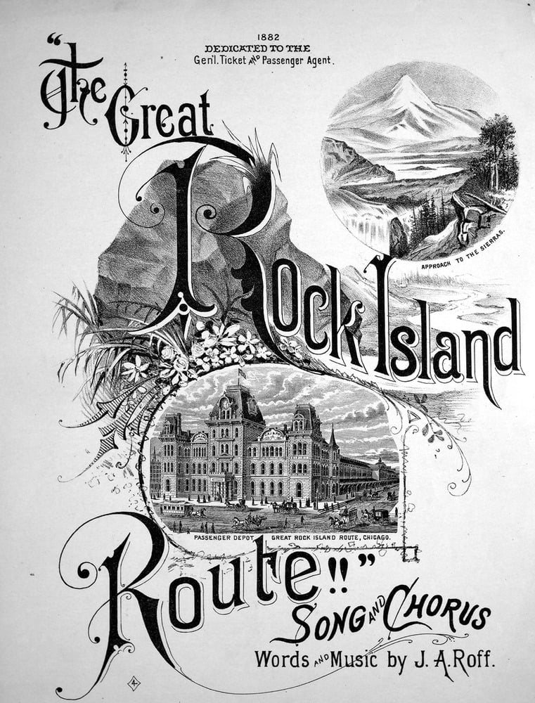 Cover of the 1882 sheet music The Great Rock Island Route, words and music by J. A. Roff