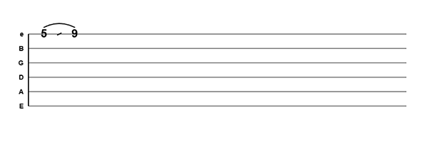 Guitar Scribble screenshot showing a slide from fret 5 to fret 9 with a curved arc and diagonal slash above the string